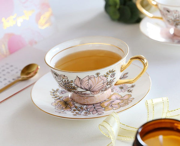 Afternoon British Tea Cups, Unique Iris Flower Tea Cups and Saucers in Gift Box, Elegant Ceramic Coffee Cups, Royal Bone China Porcelain Tea Cup Set-Silvia Home Craft