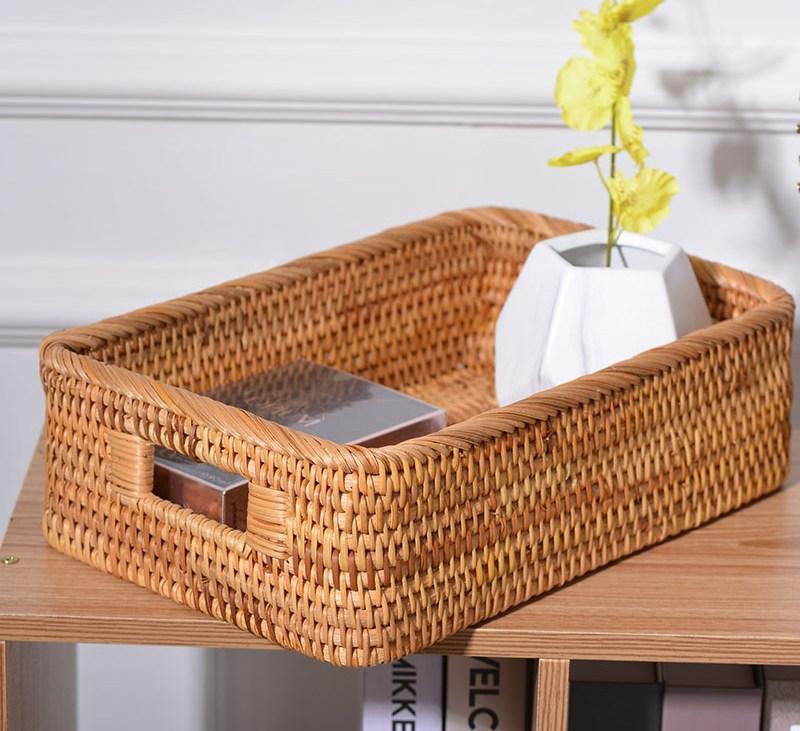 Rectangular Storage Baskets for Pantry, Rattan Storage Basket for Shel –  Silvia Home Craft