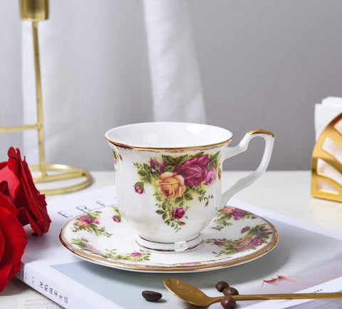 Beautiful British Flower Tea Cups, Unique Porcelain Cup and Saucer, Elegant Ceramic Coffee Cups, Creative Bone China Porcelain Tea Cup Set-Silvia Home Craft