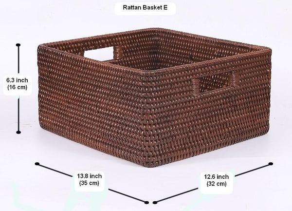Large Brown Woven Rattan Storage Basket, Storage Baskets for Kitchen, Rectangular Storage Baskets, Storage Baskets for Clothes-Silvia Home Craft