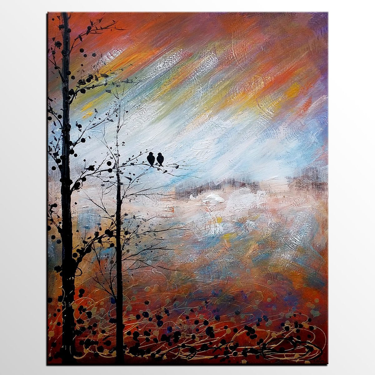 Love Birds Painting, Simple Abstract Painting, Landscape Acrylic Painting, Acrylic Canvas Painting, Bedroom Wall Art Paintings, C-Silvia Home Craft