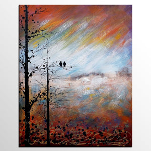 Love Birds Painting, Simple Abstract Painting, Landscape Acrylic Painting, Acrylic Canvas Painting, Bedroom Wall Art Paintings, C-Silvia Home Craft