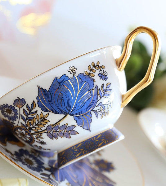 Afternoon British Tea Cups, Unique Iris Flower Tea Cups and Saucers in Gift Box, Elegant Ceramic Coffee Cups, Royal Bone China Porcelain Tea Cup Set-Silvia Home Craft