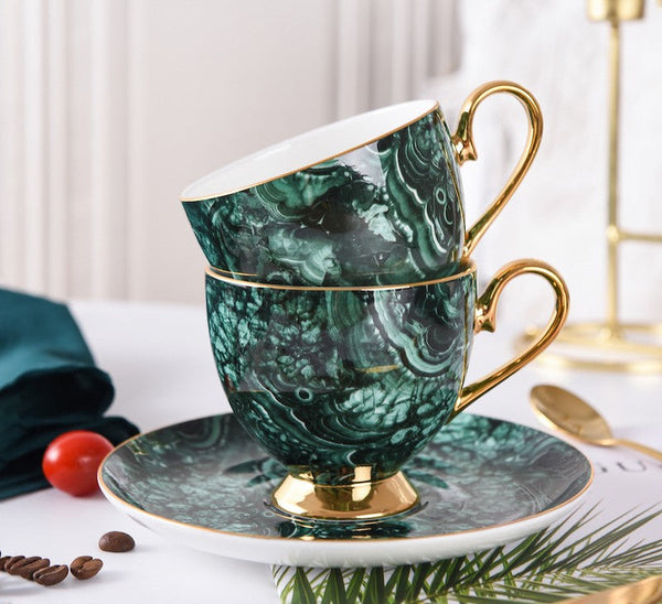 Beautiful British Green Tea Cups, Unique Porcelain Cup and Saucer, Royal Ceramic Coffee Cups, Creative Bone China Porcelain Tea Cup Set-Silvia Home Craft