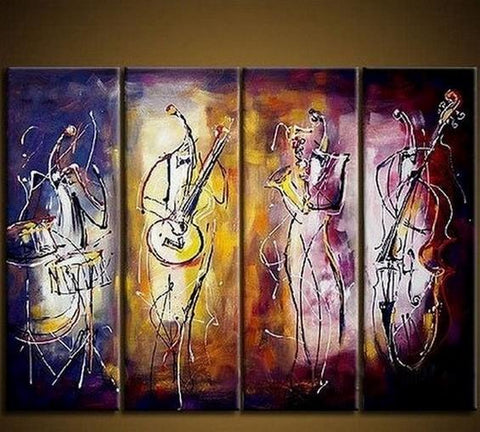 4 Piece Abstract Painting, Music Player Painting, Extra Large Painting Above Sofa, Simple Abstract Wall Art, Modern Paintings for Living Room-Silvia Home Craft