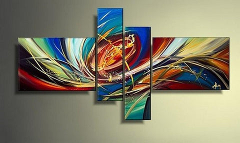 Colorful Lines, Contemporary Abstract Painting, Acrylic Modern Paintings, 4 Piece Wall Art Paintings, Living Room Canvas Painting, Hand Painted Art, Simple Modern Art-Silvia Home Craft