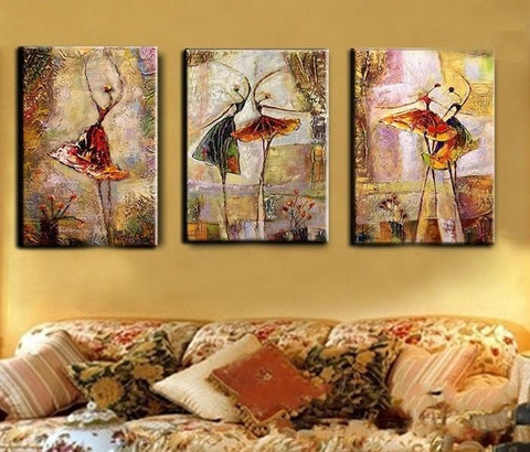 Abstract Acrylic Paintings, Ballet Dancer Painting, Canvas Painting for Bedroom, 3 Panel Wall Art Paintings, Large Painting on Canvas-Silvia Home Craft