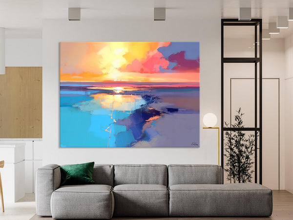 Sunrise Painting, Original Landscape Painting, Large Landscape Painting for Living Room, Bedroom Wall Art Ideas, Modern Paintings for Dining Room-Silvia Home Craft