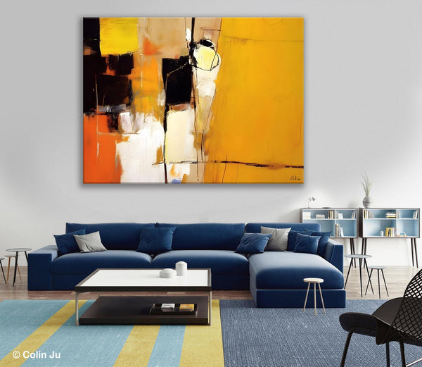 Simple Modern Paintings for Living Room, Original Abstract Paintings, Yellow Abstract Contemporary Art, Acrylic Painting on Canvas, Hand Painted Canvas Art-Silvia Home Craft