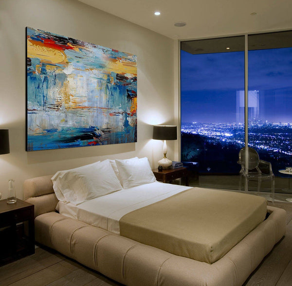 Acrylic Paintings for Living Room, Large Simple Modern Art, Blue Abstract Acrylic Painting, Contemporary Wall Art Paintings-Silvia Home Craft