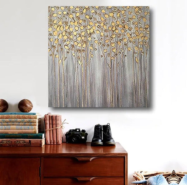 Birch Tree Paintings, Easy Painting Ideas for Bedroom, Acrylic Painting on Canvas, Large Acrylic Canvas Paintings, Huge Painting for Sale-Silvia Home Craft