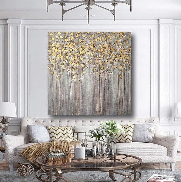 Birch Tree Paintings, Easy Painting Ideas for Bedroom, Acrylic Painting on Canvas, Large Acrylic Canvas Paintings, Huge Painting for Sale-Silvia Home Craft
