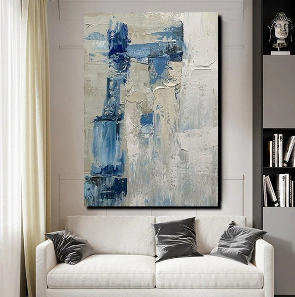 Simple Wall Art Ideas, Heavy Texture Painting, Blue Modern Abstract Painting, Bedroom Abstract Paintings, Large Acrylic Canvas Paintings-Silvia Home Craft