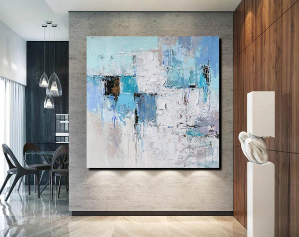 Simple Modern Paintings, Bedroom Abstract Paintings, Blue Abstract Contemporary Art, Acrylic Painting on Canvas, Hand Painted Canvas Art-Silvia Home Craft