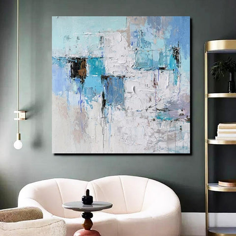 Simple Modern Paintings, Bedroom Abstract Paintings, Blue Abstract Contemporary Art, Acrylic Painting on Canvas, Hand Painted Canvas Art-Silvia Home Craft