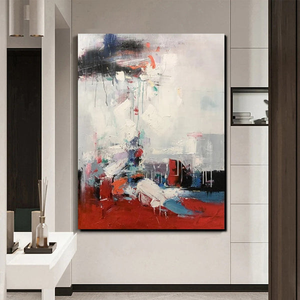 Simple Wall Art Ideas, Red Modern Abstract Painting, Dining Room Abstract Paintings, Buy Art Online, Large Acrylic Canvas Paintings-Silvia Home Craft