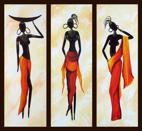 African Woman Painting, African Girl Painting, Abstract Figure Art, Dining Room Abstract Painting, Hand Painted Wall Art Paintings-Silvia Home Craft