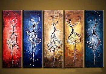5 Piece Canvas Paintings, Ballet Dancer Painting, Dancing Girl Painting, Abstract Painting for Dining Room, Abstract Acrylic Painting on Canvas-Silvia Home Craft