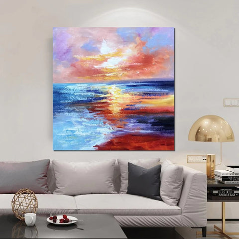 Sunset Painting, Acrylic Paintings for Living Room, Abstract Acrylic Painting, Abstract Landscape Paintings, Simple Painting Ideas for Bedroom, Large Abstract Canvas Paintings-Silvia Home Craft