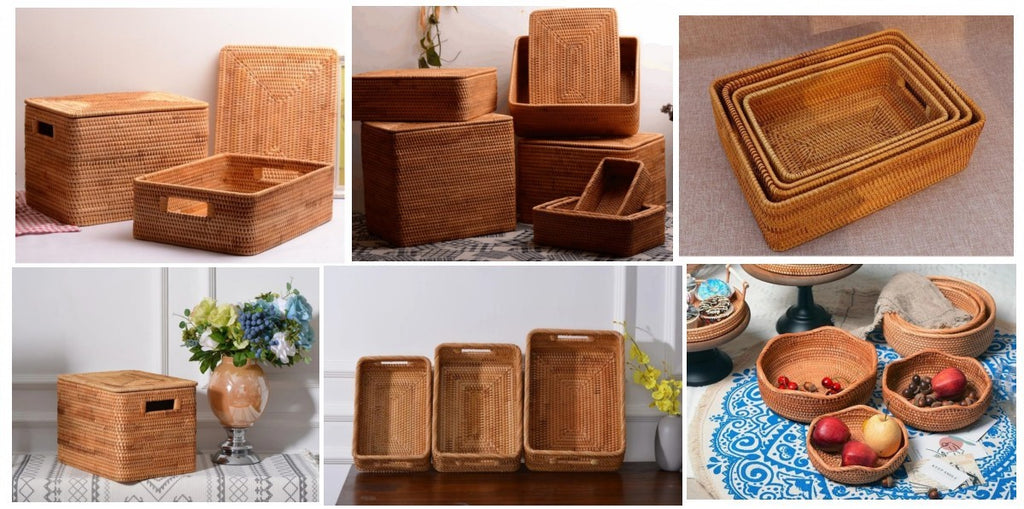 Woven Storage Basket for Shelves, Wicker Storage Baskets for Shelves, Decorative Baskets for Shelves, Rectangular Storage Baskets for Shelves