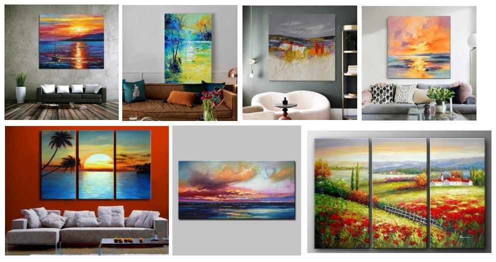 Landscape Paintings, Abstract Landscape Painting, Acrylic Canvas Painting Landscape, Sunrise Painting, Seascape Painting, Boat Paintings