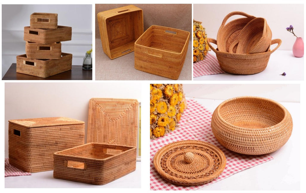 Storage Basket for Shelves, Storage Basket with Lid, Wicker Storage Baskets for Bathroom, Storage Basket for Kitchen, Woven Storage Baskets