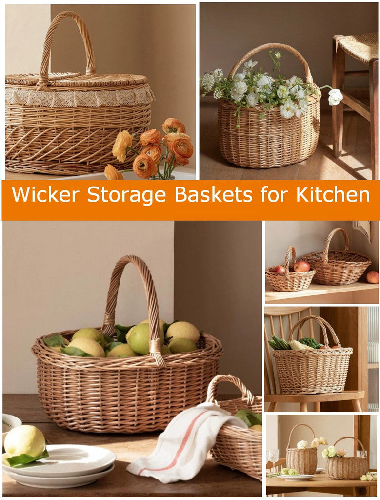 Storage Ideas for Small Kitchen, Storage Baskets for Pantry, Wicker Storage Baskets with Handle, Storage Basket for Shelves, Storage Baskets for Kitchen, Large Storage Baskets