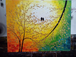 Love Birds Painting Singing Birds Painting, Art on Canvas 32x40 inch
