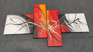 4 Piece Painting, Modern Paintings for Living Room, Acrylic Paintings for Bedroom, Red Abstract Canvas Art, Hand Painted Canvas Art, Modern Abstract Paintings for Sale