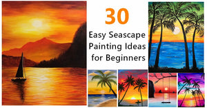 30 Easy Seascape Painting Ideas for Beginners, Easy Sunrise Paintings, Boat Paintings, Easy Sunset Paintings, Beach Paintings, Simple Landscape Painting Ideas