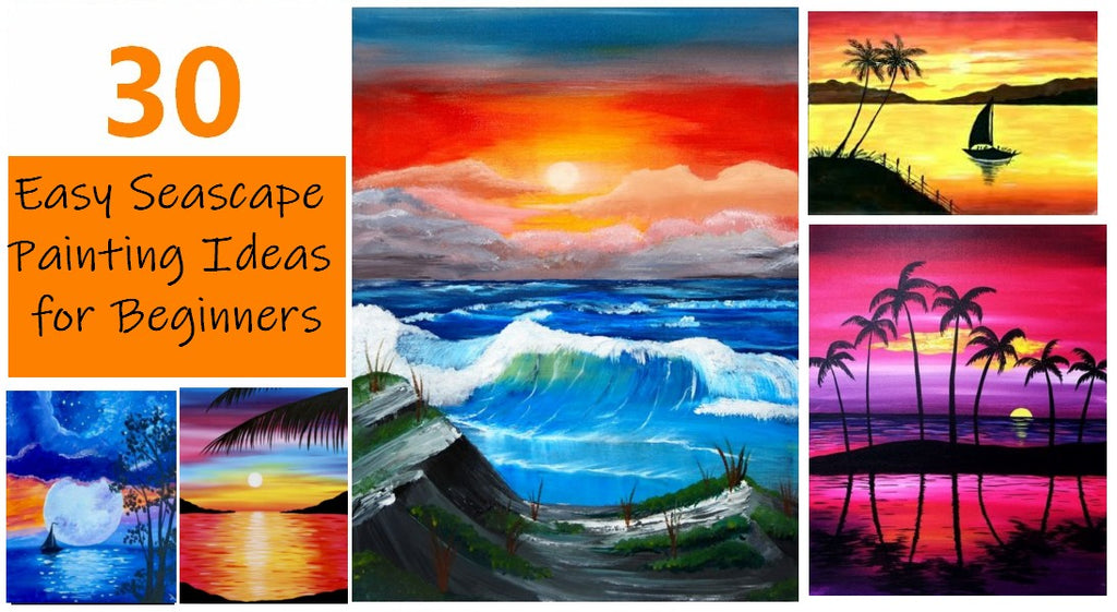 30 Easy Seascape Painting Ideas for Beginners, Simple Landscape Painting Ideas, Easy Sunrise Paintings, Boat Paintings, Easy Sunset Paintings, Beach Paintings
