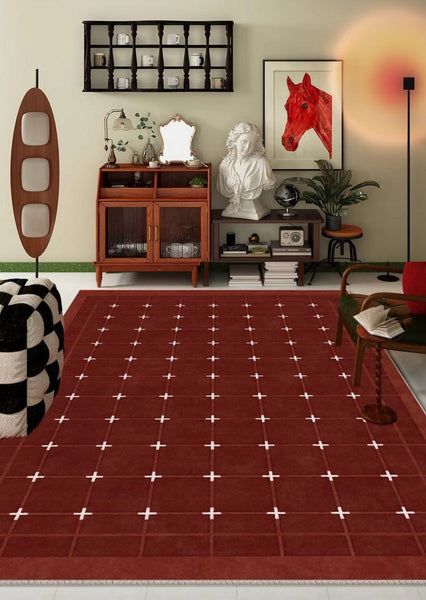 Geometric Contemporary Modern Carpets Next to Bed, Abstract Area Rugs for Living Room, Mid Century Red Rugs under Dining Room Table-Silvia Home Craft