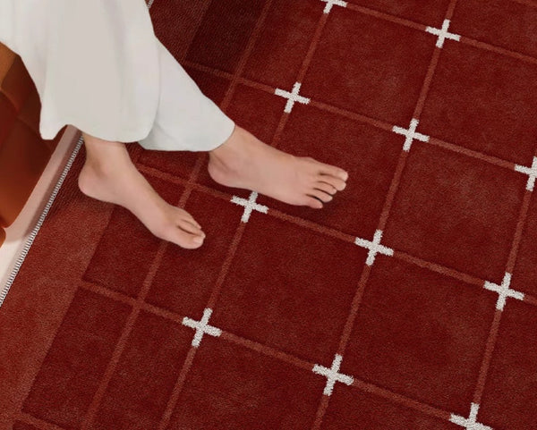 Geometric Contemporary Modern Carpets Next to Bed, Abstract Area Rugs for Living Room, Mid Century Red Rugs under Dining Room Table-Silvia Home Craft