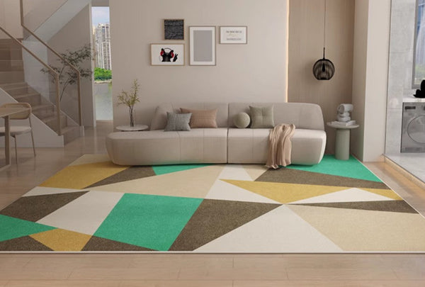 Modern Rug Ideas for Living Room, Blue Geometric Abstract Rugs for Living Room, Contemporary Abstract Rugs for Dining Room-Silvia Home Craft