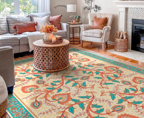 Abstract Contemporary Rugs Next to Bed, Modern Rugs for Living Room, Flower Pattern Contemporary Modern Rugs-Silvia Home Craft