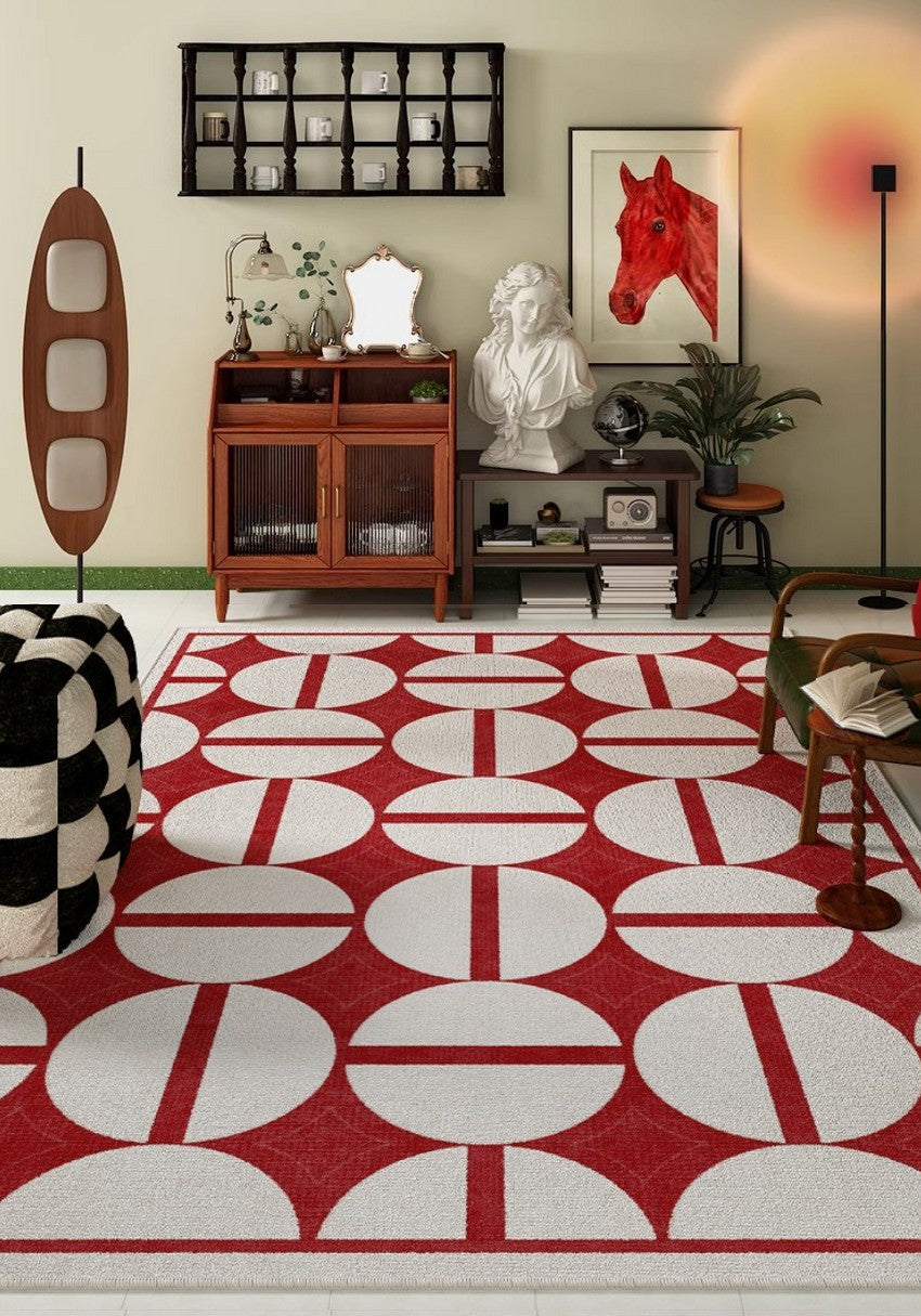 Modern Rug Placement Ideas for Bedroom, Contemporary Modern Rugs for Dining Room, Red Mid Century Geometric Rugs for Living Room-Silvia Home Craft