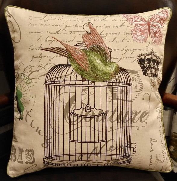 Decorative Throw Pillows for Couch, Bird Pillows, Pillows for Farmhouse, Sofa Throw Pillows, Embroidery Throw Pillows, Rustic Pillows-Silvia Home Craft