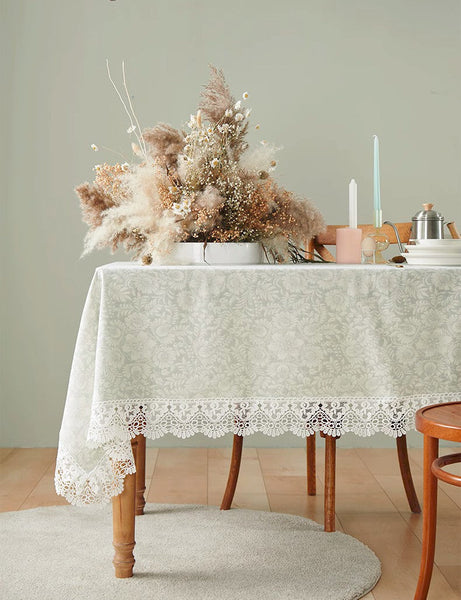 Dining Room Flower Pattern Table Cloths, Farmhouse Table Cloth, Wedding Tablecloth, Square Tablecloth for Round Table, Cotton Rectangular Table Covers for Kitchen-Silvia Home Craft