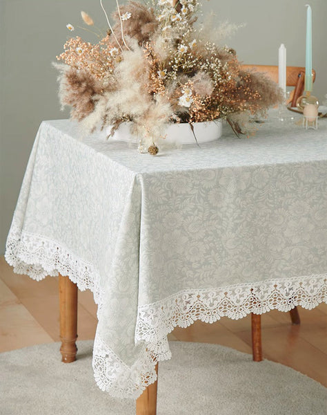 Dining Room Flower Pattern Table Cloths, Farmhouse Table Cloth, Wedding Tablecloth, Square Tablecloth for Round Table, Cotton Rectangular Table Covers for Kitchen-Silvia Home Craft