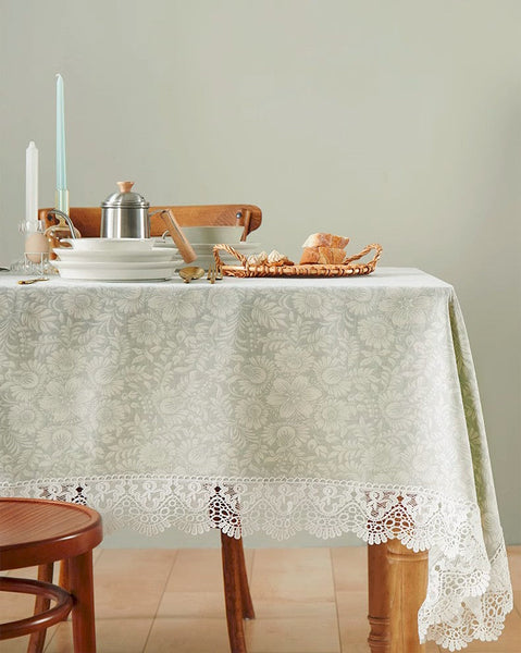 Dining Room Flower Pattern Table Cloths, Farmhouse Table Cloth, Wedding Tablecloth, Square Tablecloth for Round Table, Cotton Rectangular Table Covers for Kitchen-Silvia Home Craft