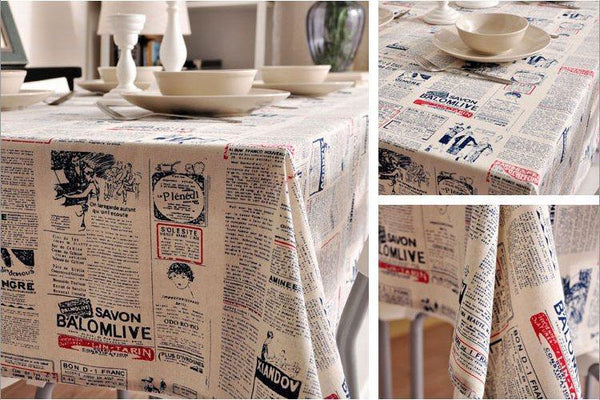 Newspaper Tablecloth, Blue NEWS LETTER Table Linen Wedding Home Decor Dining Kitchen Table Cloth-Silvia Home Craft