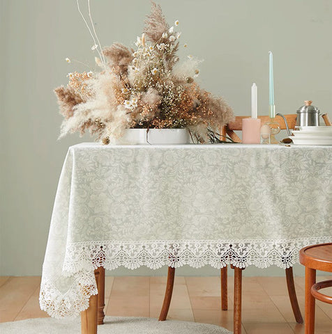 Dining Room Flower Pattern Table Cloths, Farmhouse Table Cloth, Wedding Tablecloth, Square Tablecloth for Round Table, Cotton Rectangular Table Covers for Kitchen-Silvia Home Craft