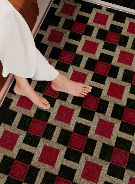 Contemporary Red Rugs for Bedroom, Mid Century Modern Rugs under Coffee Table, Abstract Modern Rugs for Living Room, Dining Room Floor Carpets-Silvia Home Craft