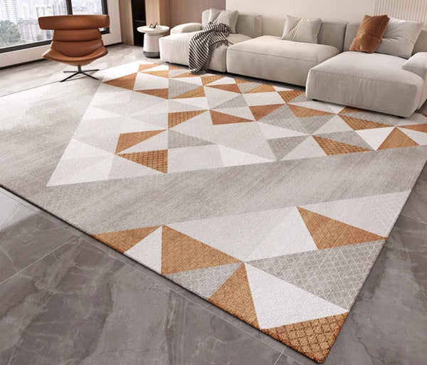 Modern Gray Rugs under Dining Room Table, Modern Carpets for Kitchen, Geometric Contemporary Modern Rugs Next to Bed, Abstract Area Rugs for Living Room-Silvia Home Craft