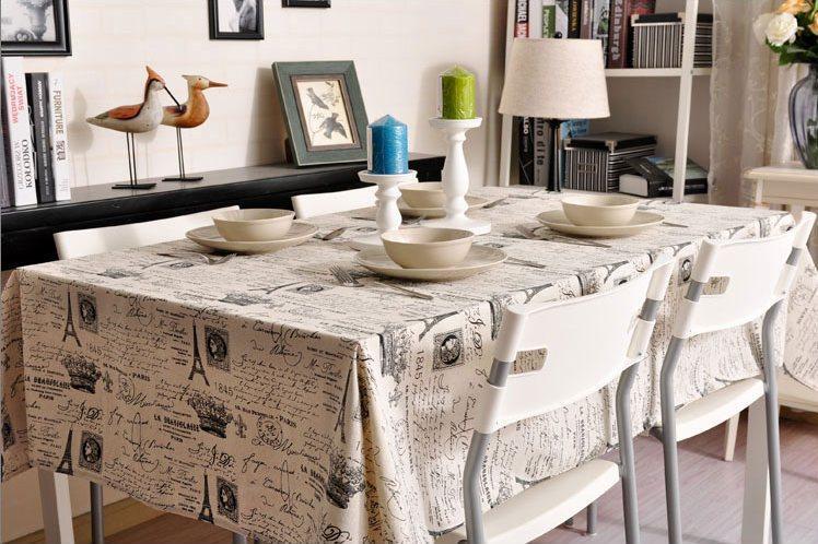 Eiffel Tower Tablecloth, NEWS LETTER Table Cloth, Black and White Linen Wedding Dining Kitchen-Silvia Home Craft
