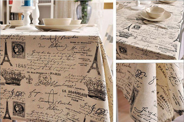 Eiffel Tower Tablecloth, NEWS LETTER Table Cloth, Black and White Linen Wedding Dining Kitchen-Silvia Home Craft