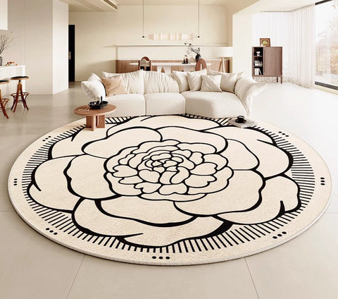 Modern Rug Ideas for Living Room, Bedroom Modern Round Rugs, Dining Room Contemporary Round Rugs, Circular Modern Rugs under Chairs-Silvia Home Craft