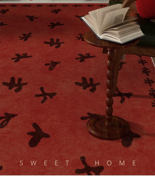Dining Room Modern Red Rugs, Contemporary Modern Rugs for Bedroom, Modern Area Rugs under Sofa, Mid Century Area Rugs for Living Room-Silvia Home Craft