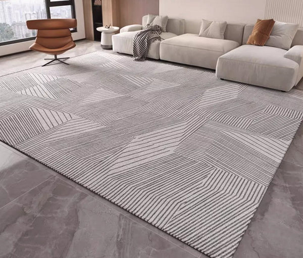 Living Room Abstract Gray Contemporary Modern Rugs, Large Modern Rugs for Bedroom, Geometric Modern Rug Placement Ideas for Dining Room-Silvia Home Craft