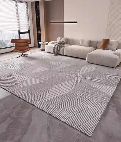 Living Room Abstract Gray Contemporary Modern Rugs, Large Modern Rugs for Bedroom, Geometric Modern Rug Placement Ideas for Dining Room-Silvia Home Craft